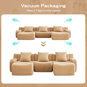 English Elm U-Shaped Plush Teddy Fabric Sofa With Curved Armrests, No Assembly, Anti-Slip Design For Cozy Living W714S01433-GIGA