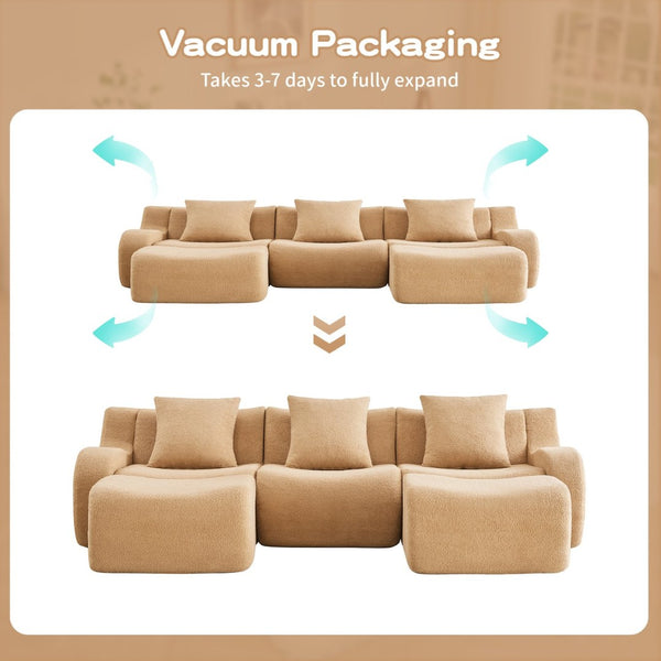 English Elm U-Shaped Plush Teddy Fabric Sofa With Curved Armrests, No Assembly, Anti-Slip Design For Cozy Living W714S01433-GIGA