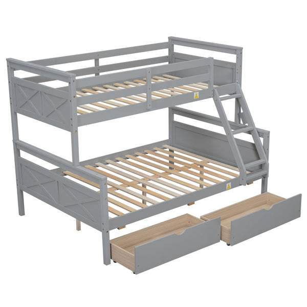 English Elm Twin Twin-over-Full Bunk Bed with Attached Ladder, Built-In Underbed Storage Drawers & Guardrail Safety Designed for Space-Saving Kids' Rooms Gray SM000119AAE-1
