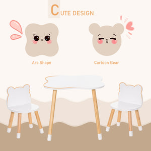English Elm Qaba Wooden Kids Table and Chair Set for Toddlers 1-4, Bear-Back High Chairs, Durable MDF White W2225P217329