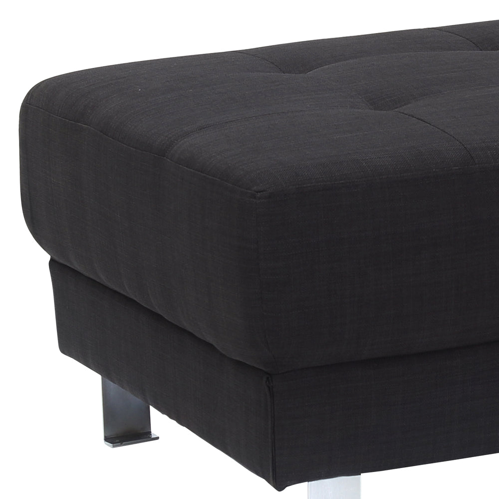 English Elm Elegant Black Fabric Ottoman 16"H x 57"W x 28"D — Dual-Use Footrest & Coffee Table, Seats Two, No Assembly B078108244