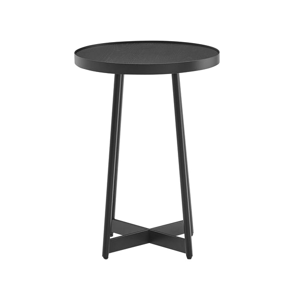 English Elm Ranlo Modern Round Accent Table with Oak Veneer Top, Black Geometric Metal Legs, Space-Saving Design B050P364435