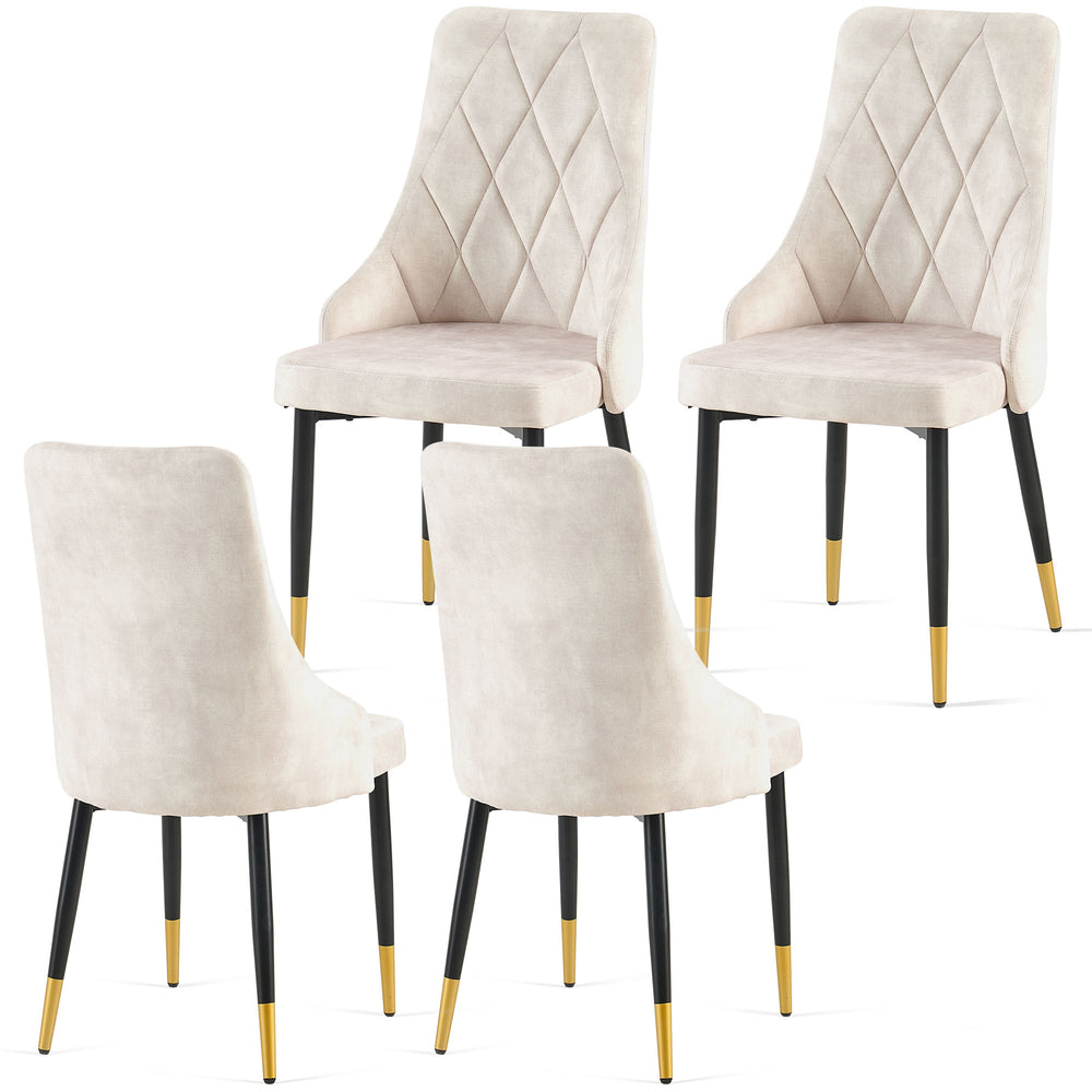 English Elm Beige Velvet Tufted Dining Chairs Set of 2 — Modern Armless Highback Comfort with Black Metal Legs W1164P204924