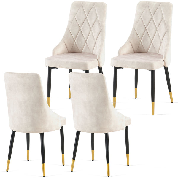 English Elm Beige Velvet Tufted Dining Chairs Set of 2 — Modern Armless Highback Comfort with Black Metal Legs W1164P204924
