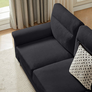English Elm 82" Chesterfield Snowfleece Upholstered 3-seat Sofa Nailhead Trim Plush Living Room Black W1359P386022