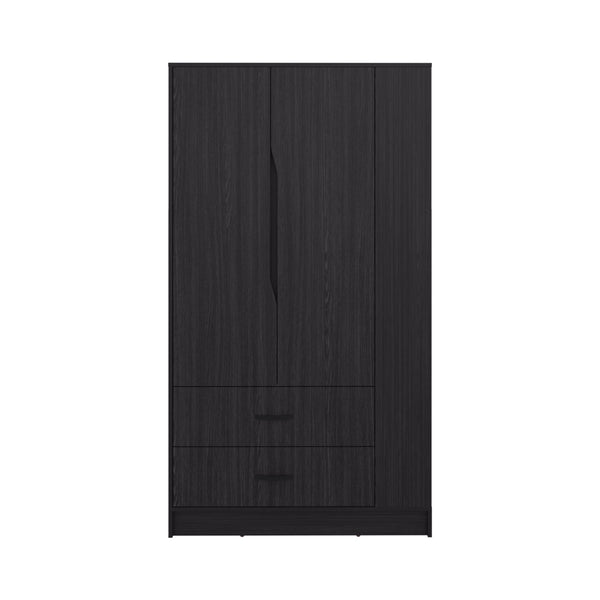 English Elm Armoire with Built-In Mirror and Ample Storage — 4 Doors, 2 Drawers, 4 Shelves, Eco-Friendly Finish Black 75.98 L x 24.02 W x 4.72 H B097S00218