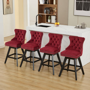 English Elm Swivel Velvet Barstools with Supportive Curved Back, Thick Foam & Spring Seat, 360° Rotation, Sturdy Wooden Frame WINE RED W1143P369088
