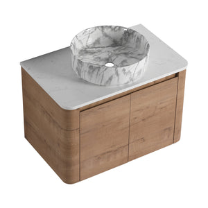 English Elm 30'' Wall-Mounted Bathroom Vanity With Elegant Ceramic Art Sink, Soft-Close Doors & Space-Saving Design W999S00390