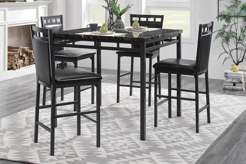 English Elm 5-piece Counter Height Dining Set Faux Marble Top Black Metal Frame Seats Four B011P474221