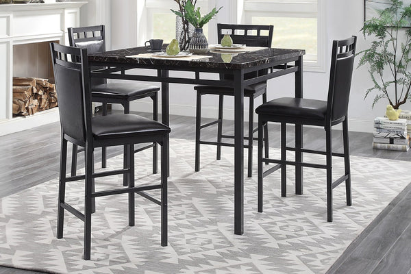 English Elm 5-piece Counter Height Dining Set Faux Marble Top Black Metal Frame Seats Four B011P474221