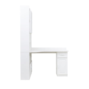 English Elm L-Shaped Corner Computer Desk with Hutch, Drawer & Shelves for Spacious Home Office Organization White W331S00169
