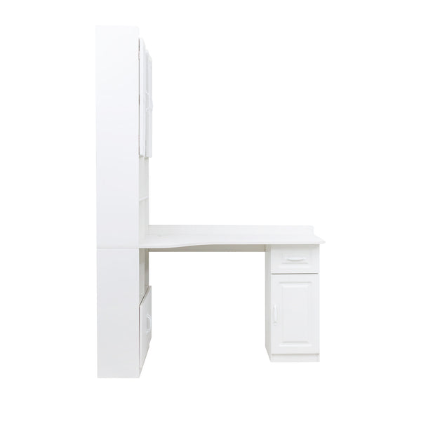 English Elm L-Shaped Corner Computer Desk with Hutch, Drawer & Shelves for Spacious Home Office Organization White W331S00169
