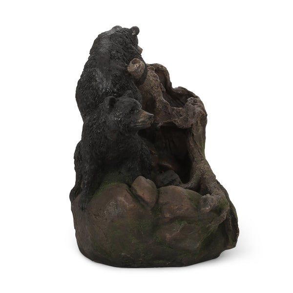 English Elm Christopher Knight Home® - 22.0" Weather-Resistant DATONA Fountain with Bears on Log, Underwater Lights & Pump for Patio Serenity 71778.00LBLK