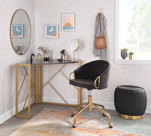 English Elm Task Chair with Black Velvet Seat and Glam Metal Base for Home Office Gold+Black B202P474175