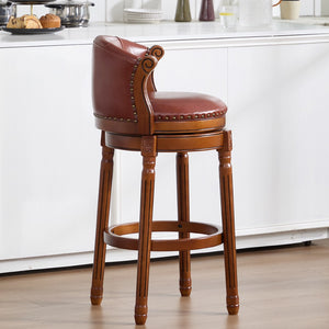 English Elm Cow Leather Swivel Barstool Solid Hardwood Frame 360 Spin Kitchen Counter Seating Brown W2195P399433
