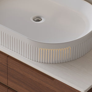 English Elm 36 Inch Floating or Freestanding Bathroom Vanity with Ceramic Sink and Soft Close Drawers W3136S00042