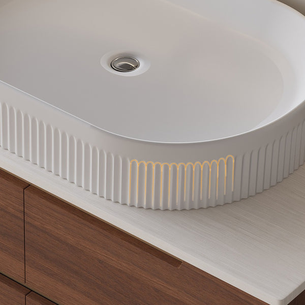 English Elm 36 Inch Floating or Freestanding Bathroom Vanity with Ceramic Sink and Soft Close Drawers W3136S00042