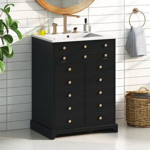 English Elm 24" Modern Bathroom Vanity with Ceramic Sink, Gold Handles, Tip-Out Drawer & Dual Soft-Close Doors N710P276692B