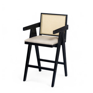 English Elm Christopher Knight Home® - 27" Woven Cane Back Bar Stool with Foam-Padded Polyester Seat, Durable Rubberwood Frame, 300lb Capacity Black+Natural,Cream Grey N780P237930B