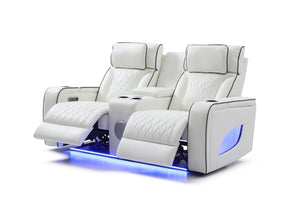 English Elm Lumin Power Reclining Loveseat with Led Lighting Bluetooth Speakers and Usb Ports White B078P497930