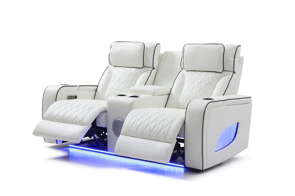 English Elm Lumin Power Reclining Loveseat with Led Lighting Bluetooth Speakers and Usb Ports White B078P497930