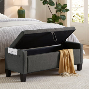 English Elm Ottoman Storage Bench Tufted Linen Upholstered Entryway Seat with Lift Top Shelf Dark Gray W2186P469998