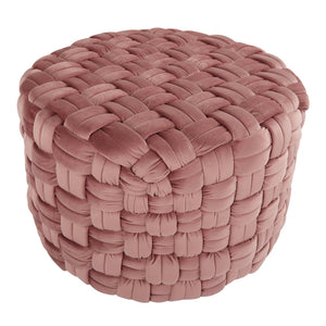 English Elm Braided Round Ottoman In Blush Pink Velvet - Modern Elegance, Cozy Comfort, No Assembly Required! B202P223706