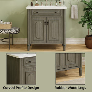 English Elm Christopher Knight Home® - 30 Inches Vintage Bathroom Vanity With Sink – Rustic Gray Cabinet, Soft-Close Doors & Ceramic Top N817P299472G