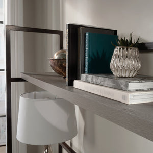 English Elm Credenza Brown Finish Hutch with Powder-Coated Metal Frame, Open Shelves, Engineered Wood Durability B356P367751