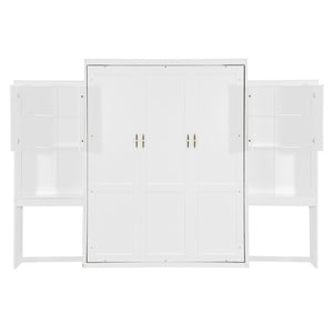 English Elm Queen Size Murphy Bed With Integrated Desk, Vanity & Storage - Stylish Space Saver For Small Living N820S00057K-GIGA