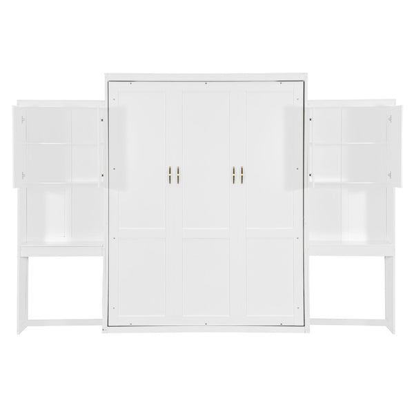 English Elm Queen Size Murphy Bed With Integrated Desk, Vanity & Storage - Stylish Space Saver For Small Living N820S00057K-GIGA