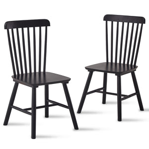 English Elm 4 Solid Wood Dining Chairs with Curved Backrests, Wide 16.5" Seats, Anti-Skid Feet, Easy-Clean Finish Black T3967P383405