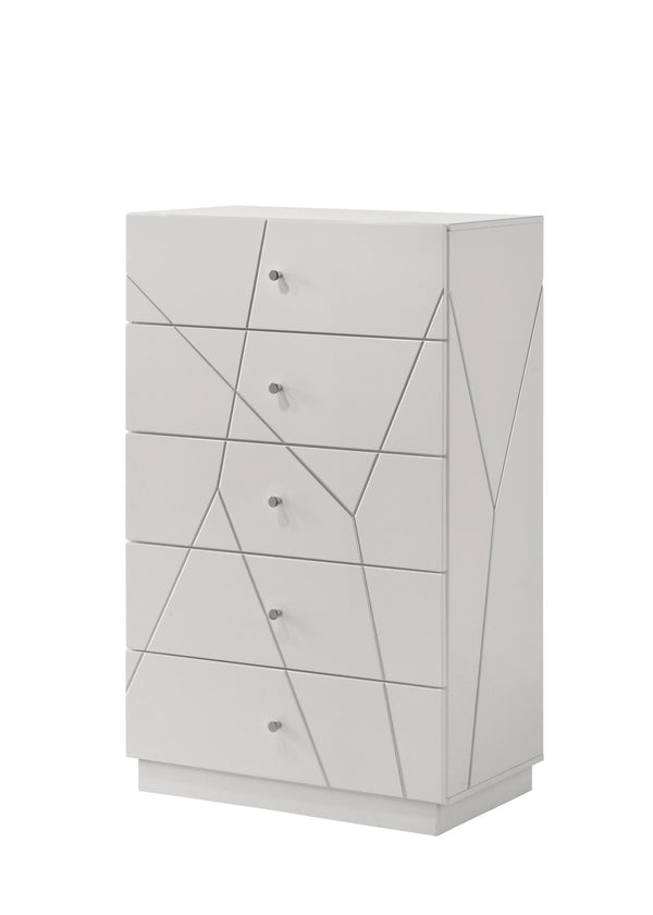English Elm Esther Five Drawer Gloss Chest with Embossed Fronts for Modern Bedroom Storage B2756P506261