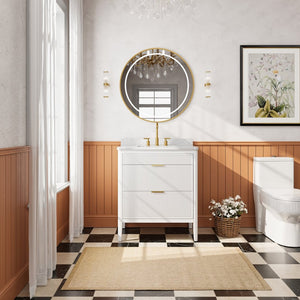 English Elm Fully Assembled 30 Inch Bathroom Vanity Solid Rubberwood Cabinet Carrara Marble Top W1826P439632