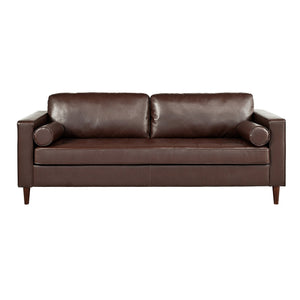 English Elm Christopher Knight Home® - Mirod Mid-Century Modern PU Leather Sofa with Tufted Back, Birch Legs, Foam & Pocket Spring Comfort Dark Brown N760P285734D