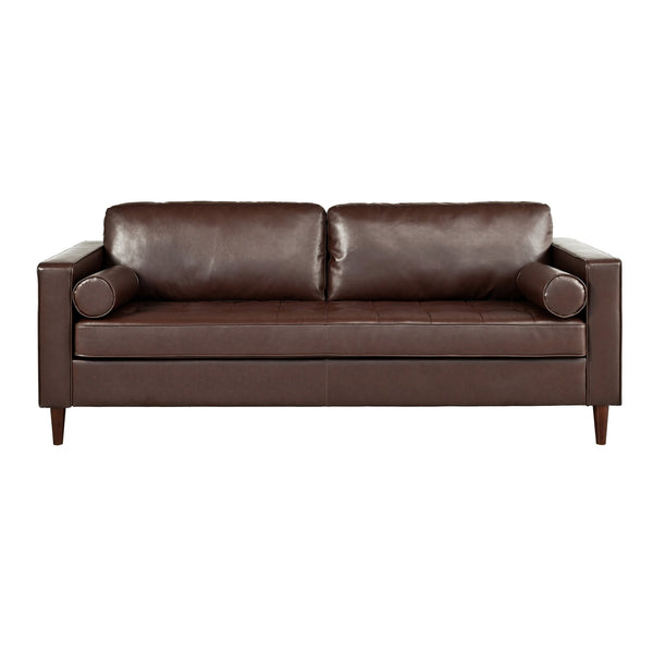 English Elm Christopher Knight Home® - Mirod Mid-Century Modern PU Leather Sofa with Tufted Back, Birch Legs, Foam & Pocket Spring Comfort Dark Brown N760P285734D
