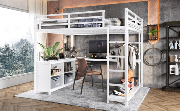 English Elm Metal Twin Xl Loft Bed with L Shaped Desk Wardrobe and Storage for Teens W1580S00368