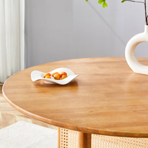English Elm Chinese Solid Wood Round Table - Rustic Retro Design With Imitation Rattan For Dining & Office Spaces W1151P154825