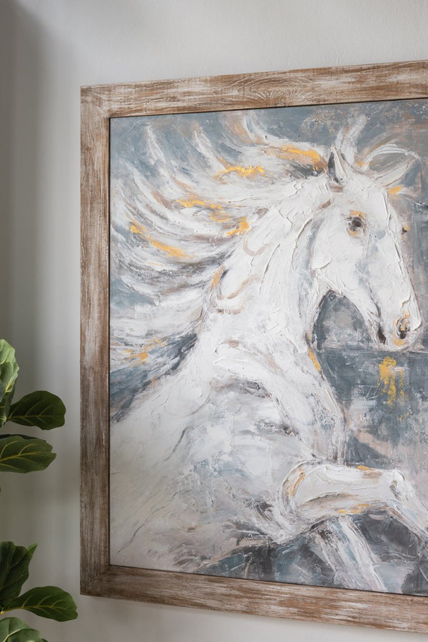 English Elm 47.2x47.2x1.2" Hand-painted Horse Canvas Wall Art with Rustic Fir Frame Farmhouse W2078P481785