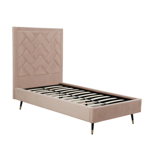 English Elm Crosby Twin Upholstered Velvet Bed with Chevron Stitched Headboard, Solid Slats, No Box Spring Needed Natural B365S00045