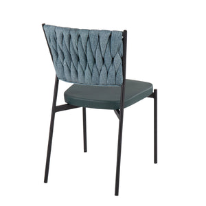 English Elm Braided Tania Contemporary Dining Chair with Braided Upholstery, Padded Seat & Black Metal Legs (Set of 2) Green B202P223438