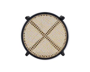 Sunpan Adora Round End Table - Artisan-Crafted Rattan & Glass with Black Mango Wood Base for Unique Style