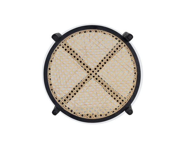 Sunpan Adora Round End Table - Artisan-Crafted Rattan & Glass with Black Mango Wood Base for Unique Style