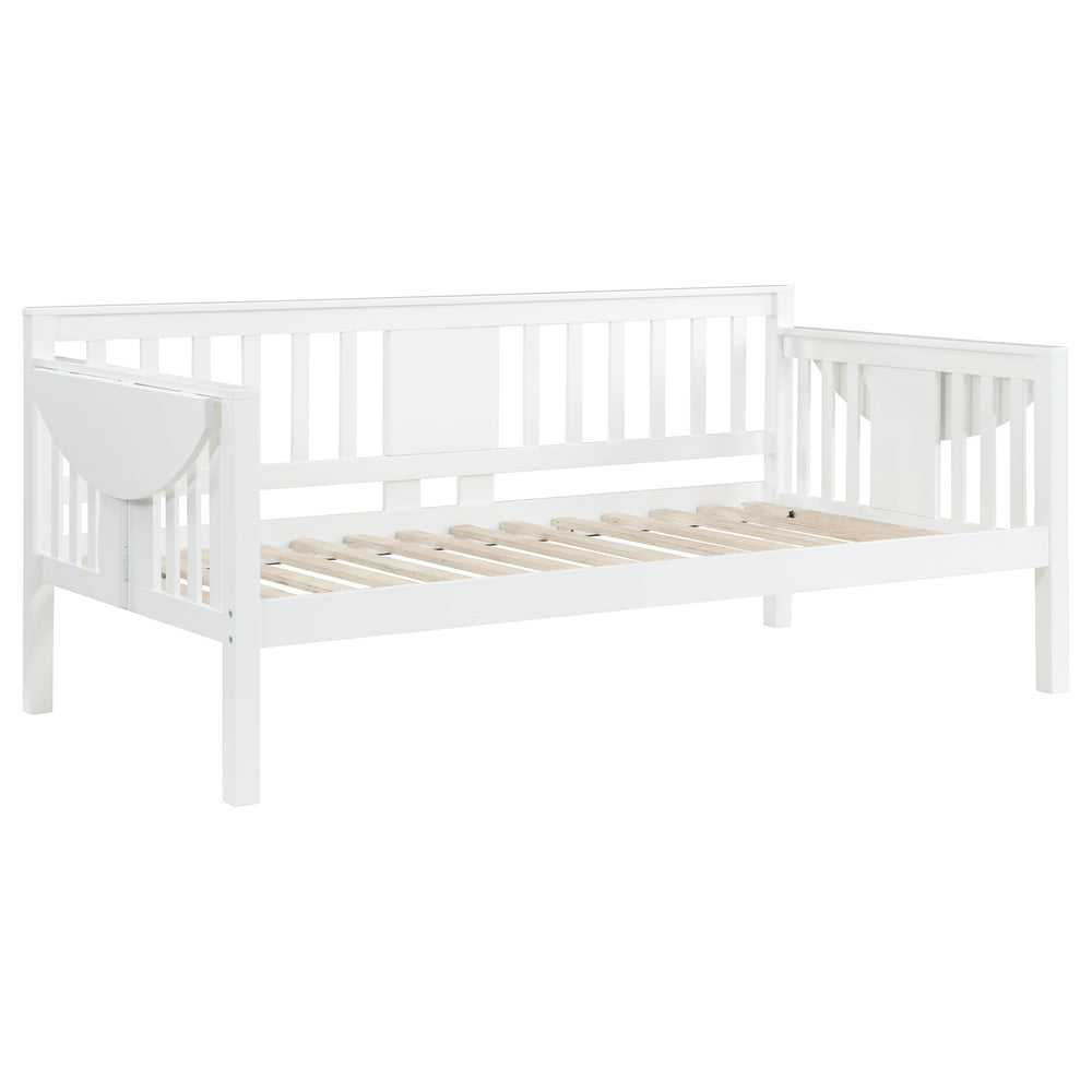 English Elm Albany Twin Daybed with Drop-Down Side Tables, White Wood Slat Design for Teens, Office & Guests B062P358373