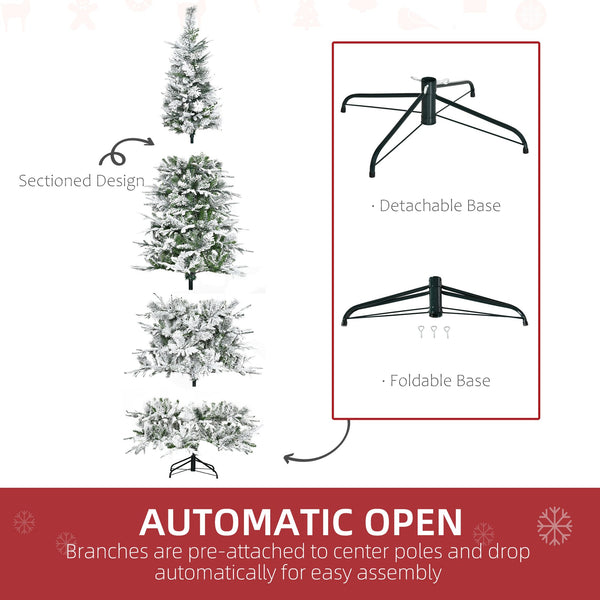English Elm Homcom 9' Snow Flocked Artificial Christmas Tree - Realistic Branches, Quick Setup, Safe & Stunning! W2225P229088