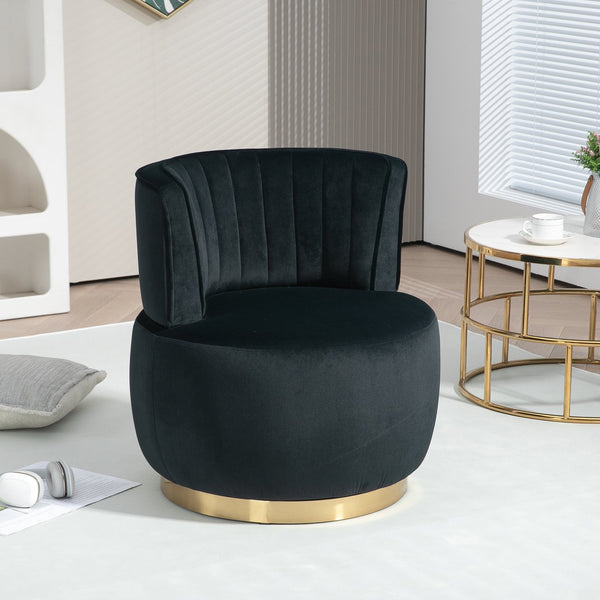 English Elm 360 Cozy Swivel Barrel Chair Velvet Accent Armchair with High-Density Foam, Sturdy Frame, 300lb Capacity Black W395P145393
