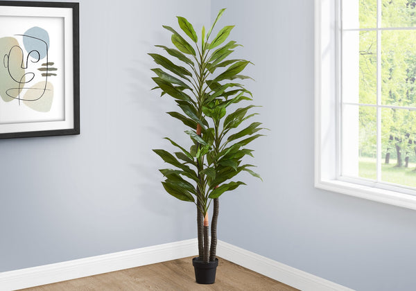 English Elm Artificial 83" Dracaena Tree with 76 Real-Touch Leaves, Maintenance-Free Faux Floor Plant in Black Pot Green 50 L x 10 W x 10 H B2710P287120