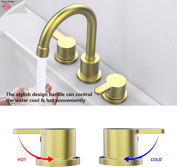 English Elm Widespread 2-Handle Bathroom Faucet 8" Centerset High-Arch Gooseneck 360° Swivel Water-Saving Brushed Gold T3177P351696