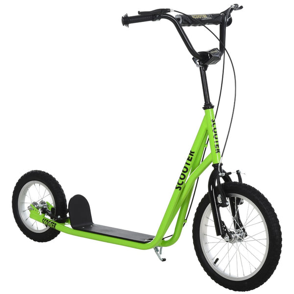 English Elm Aosom Youth Kick Scooter Steel Frame Adjustable Handlebar Inflatable Tires Dual Brake Green W2225P217069