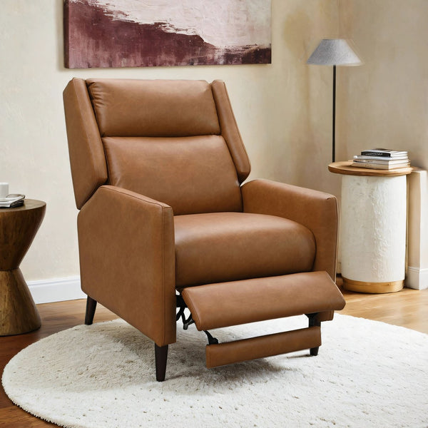 English Elm Brown Psyche Mid-Century Pushback Recliner Linen-Look High Back Channel Detail Tapered Legs 38" B2741P397645